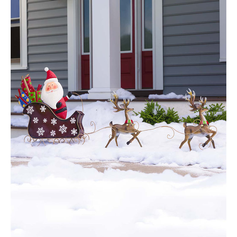 Plow & Hearth Santa Sleigh Arbor Topper and Yard Art Lighted Display